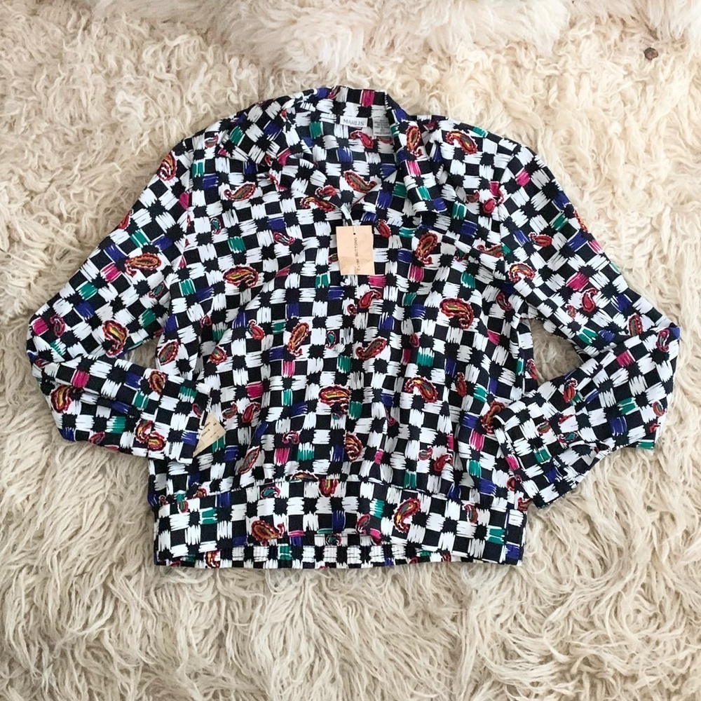 Marlis | Vintage Multicolored Blouse New With Tags Size 12 - Picture 2 of 16